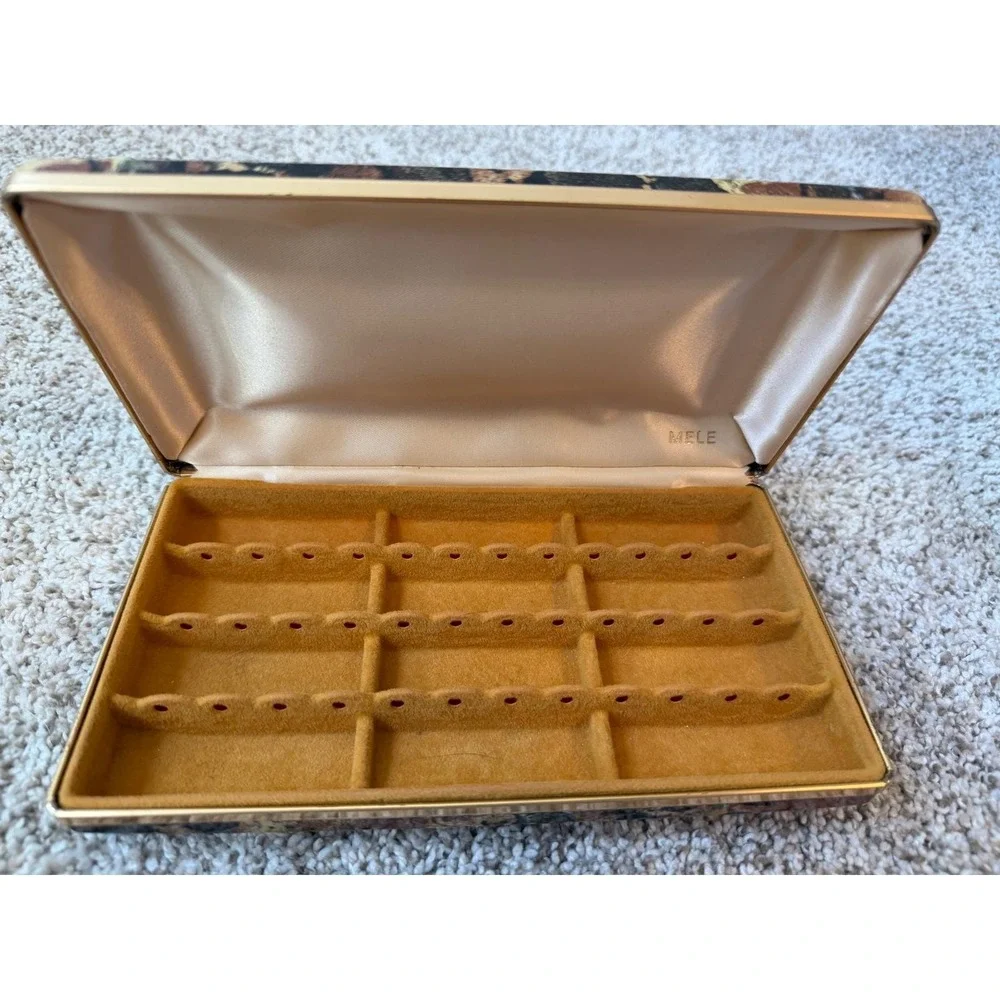 Mele Vintage Travel Jewelry Box Case Gold Tortoiseshell Abstract Splatter MCM - Picture 3 of 8